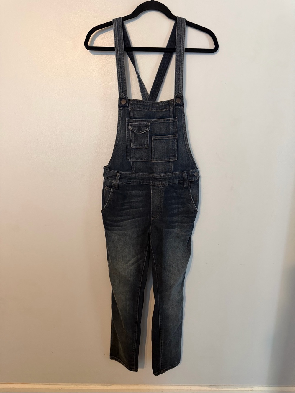 Free People Dark Washed Denim Overalls